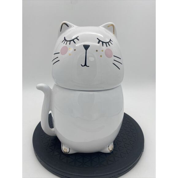 Design Clique White Cat Ceramic Treat Jar EUC - Picture 1 of 7